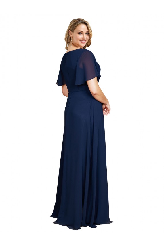 Online Dunkelmarine A-Linien V-Ausschnitt Chiffon Lange Formale Brautjungfernkleider / Abendkleider / Abiballkleider