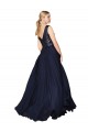 Online Dunkelmarine A-Linien V-Ausschnitt Chiffon Paillette Lange Brautjungfernkleider / Abiballkleider