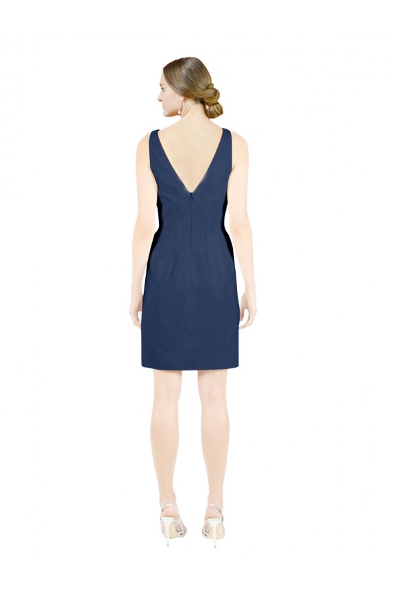 Online Dunkelmarine A-Linien V-Ausschnitt Knielang Satin Kurze Brautjungfernkleider / Cocktailkleider / Heimkehr Kleider