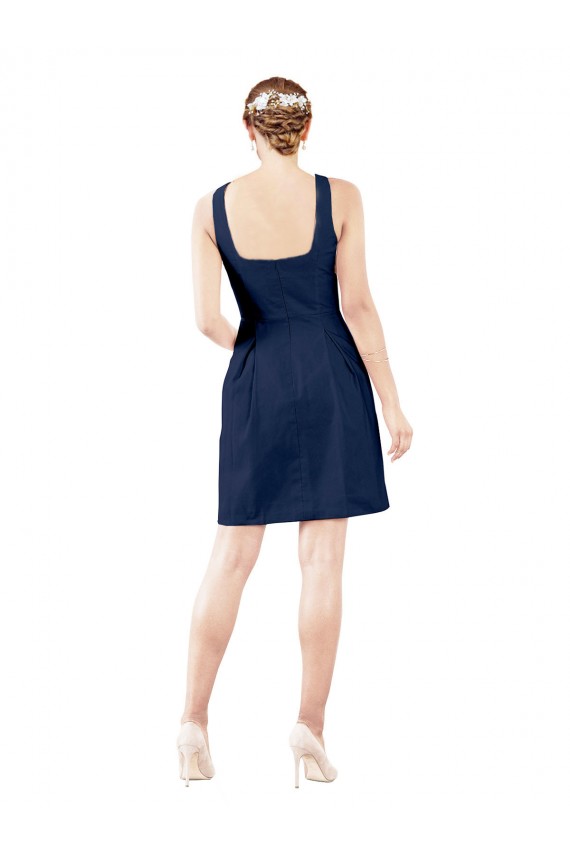 Online Dunkelmarine A-Linien V-Ausschnitt Knielang Satin Kurze Brautjungfernkleider / Cocktailkleider / Heimkehr Kleider