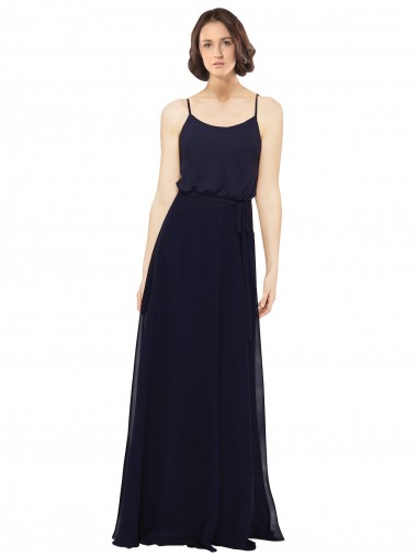Online Dunkelmarine Etui Scoop Chiffon Lange Brautjungfernkleider