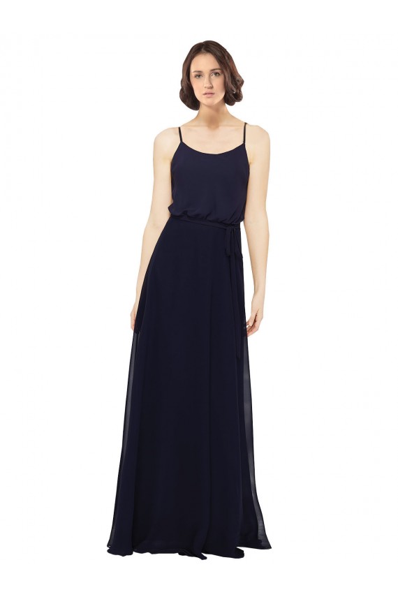Online Dunkelmarine Etui Scoop Chiffon Lange Brautjungfernkleider