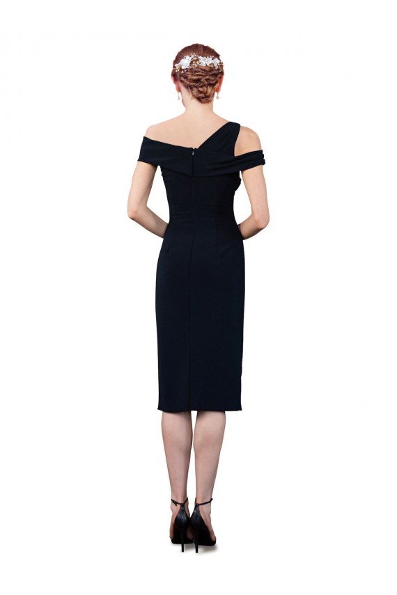 Online Dunkelmarine Meerjungfrau Off-Schulter Wadenlang Cocktail Strech-Krepp Kurze Formale Brautjungfernkleider / Abendkleider / Abiballkleider / Cocktailkleider / Heimkehr Kleider