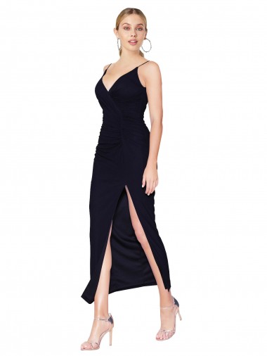 Online Dunkelmarine Meerjungfrau V-Ausschnitt Knielang Chiffon Kurze Formale Brautjungfernkleider / Abendkleider / Abiballkleider / Cocktailkleider / Heimkehr Kleider