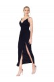 Online Dunkelmarine Meerjungfrau V-Ausschnitt Knielang Chiffon Kurze Formale Brautjungfernkleider / Abendkleider / Abiballkleider / Cocktailkleider / Heimkehr Kleider