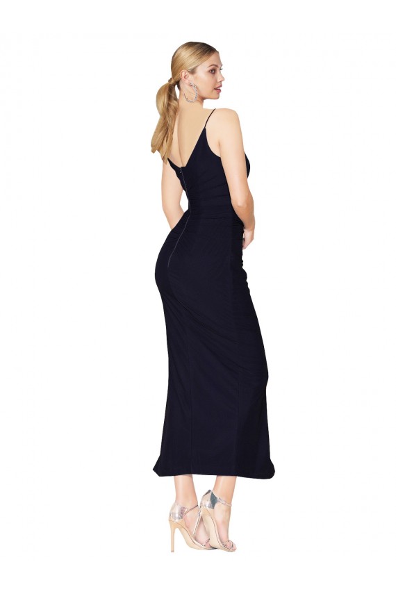 Online Dunkelmarine Meerjungfrau V-Ausschnitt Knielang Chiffon Kurze Formale Brautjungfernkleider / Abendkleider / Abiballkleider / Cocktailkleider / Heimkehr Kleider