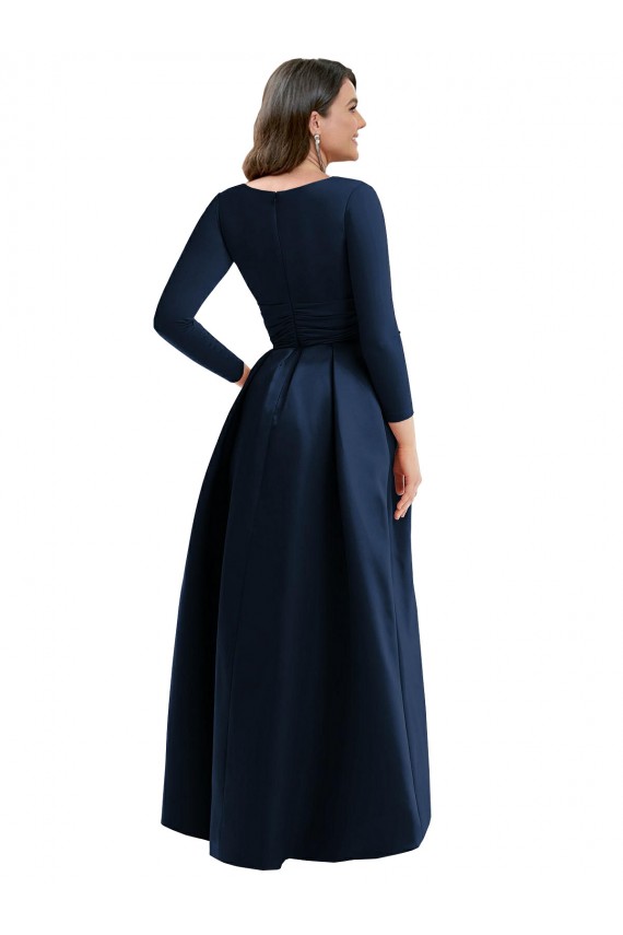 Online Dunkelmarine Prinzessin V-Ausschnitt Elasthan Lange Formale Brautjungfernkleider / Abendkleider / Abiballkleider