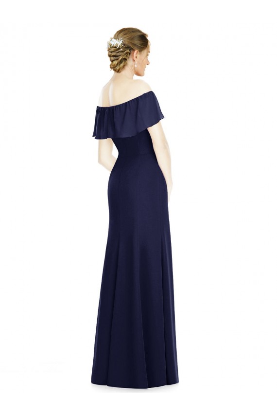 Online Dunkelmarine Trompete Off-Schulter Chiffon Lange Brautjungfernkleider