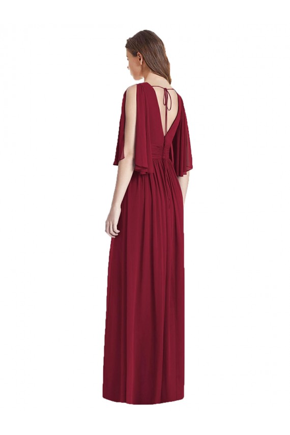 Online Dunkelmarine Trompete V-Ausschnitt Chiffon Lange Brautjungfernkleider