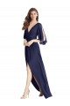 Online Dunkelmarine Trompete V-Ausschnitt Chiffon Lange Brautjungfernkleider
