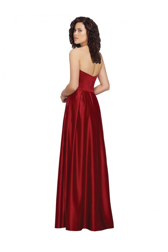 Online Dunkelrot A-Linien Trägerlos Satin Lange Brautjungfernkleider / Abiballkleider