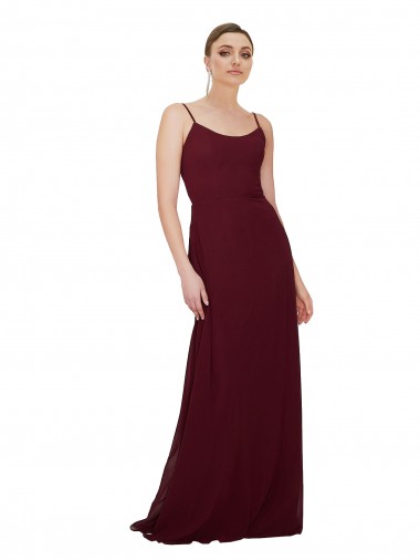Online Dunkler Burgunder A-Linien Scoop Chiffon Lange Brautjungfernkleider