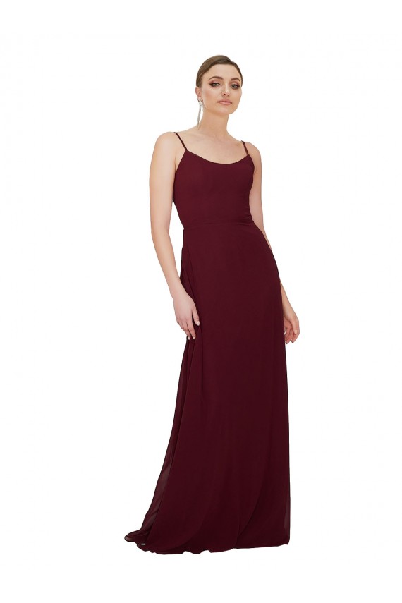 Online Dunkler Burgunder A-Linien Scoop Chiffon Lange Brautjungfernkleider