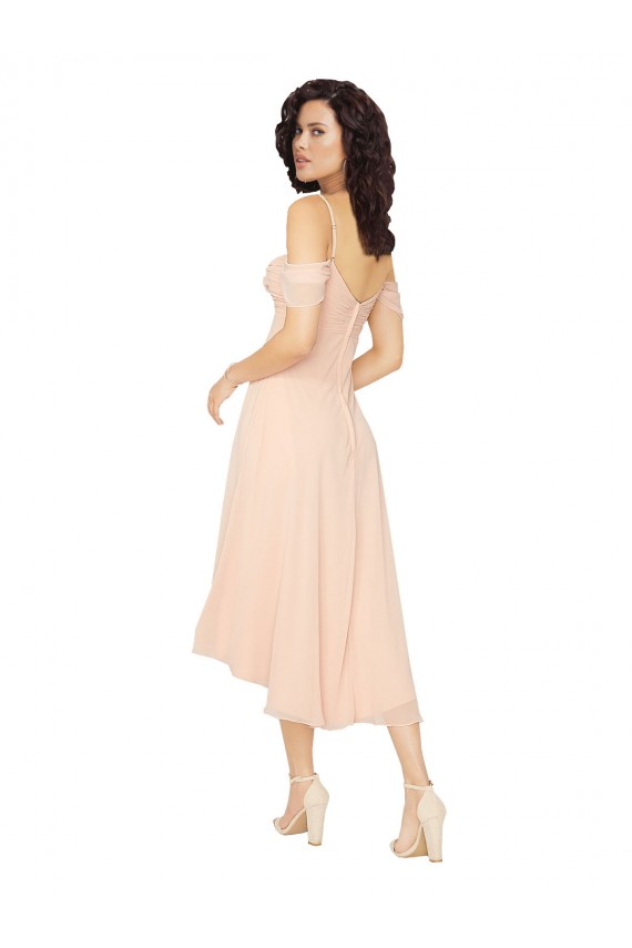 Online Eisrosa A-Linien Quadrat Ausschnitt Midi Chiffon Kurze Brautjungfernkleider