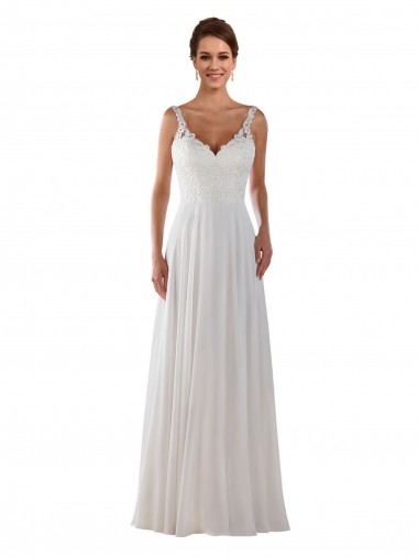 Online Elfenbein A-Linien Kapelle-schleppe Chiffon Klassisch Boho Brautkleider