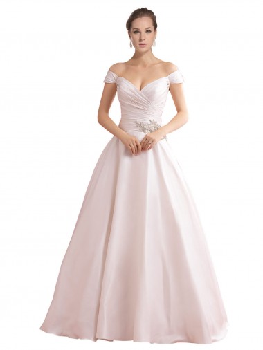 Online Elfenbein A-Linien Off-Schulter Kapelle-schleppe Satin Brautkleider