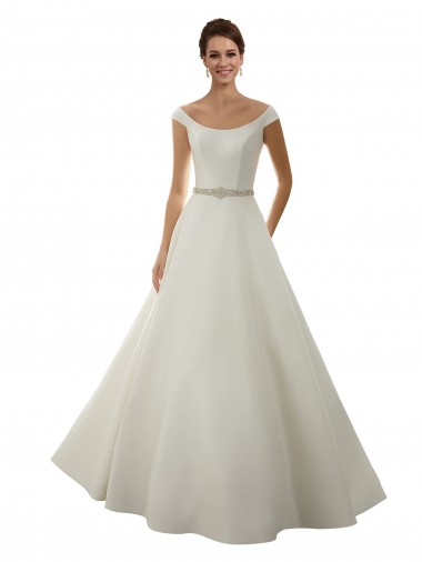 Online Elfenbein A-Linien Off-Schulter Kapelle-schleppe Satin Klassisch Brautkleider