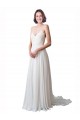 Online Elfenbein A-Linien Spaghetti-Träger V-Ausschnitt Kapelle-schleppe Chiffon Spitze Strand Brautkleider