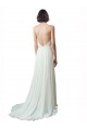 Online Elfenbein A-Linien Spaghetti-Träger V-Ausschnitt Kapelle-schleppe Chiffon Spitze Strand Brautkleider
