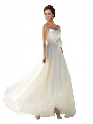 Online Elfenbein A-Linien Trägerlos Chiffon Brautkleider