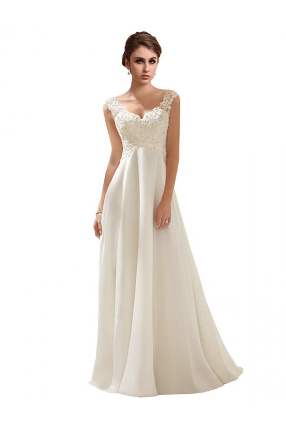 Online Elfenbein A-Linien V-Ausschnitt Sweep Zug Chiffon Spitze Brautkleider