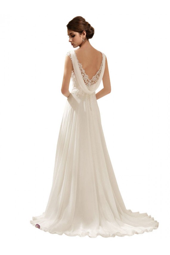 Online Elfenbein A-Linien V-Ausschnitt Sweep Zug Chiffon Spitze Brautkleider