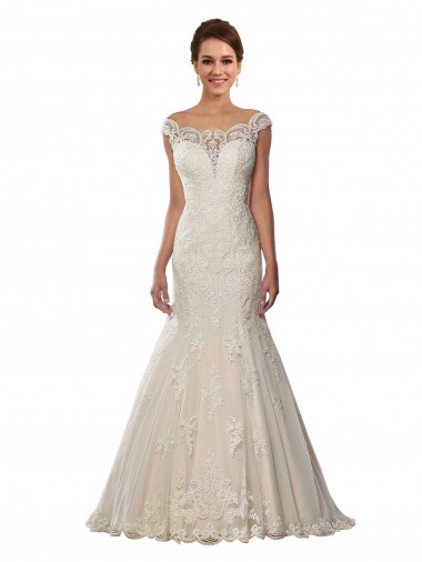 Online Elfenbein & Champagner Meerjungfrau Off-Schulter Kapelle-schleppe Spitze Boho Brautkleider