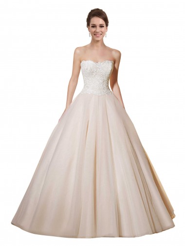 Online Elfenbein & Champagner Prinzessin Kapelle-schleppe Tüll Spitze Brautkleider
