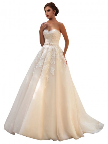 Online Elfenbein & Champagner Prinzessin Kapelle-schleppe Tüll Spitze Brautkleider