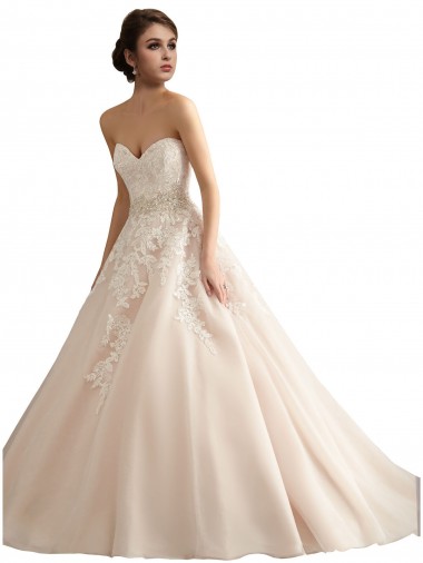 Online Elfenbein & Champagner Prinzessin V-Ausschnitt Kathedrale Schleppe Tüll Spitze Brautkleider