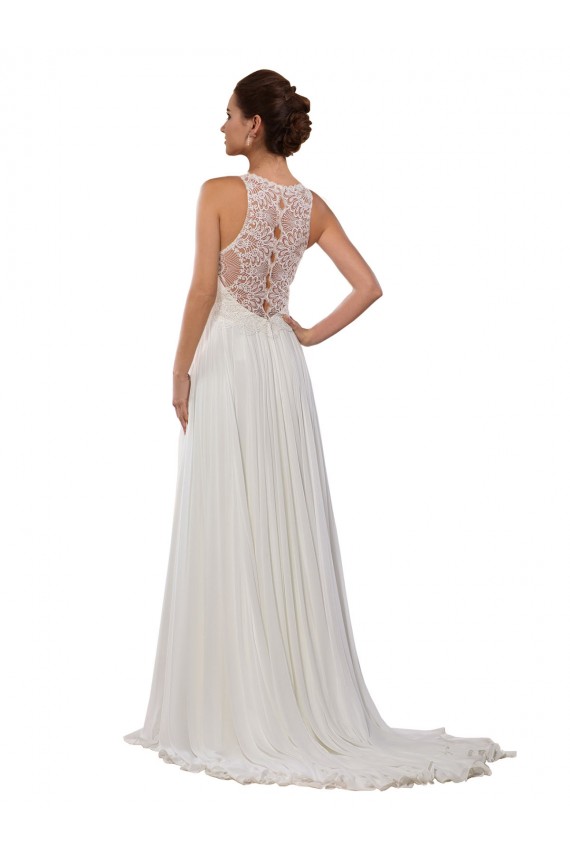 Online Elfenbein Etui Illusion Ausschnitt Kapelle-schleppe Chiffon Brautkleider