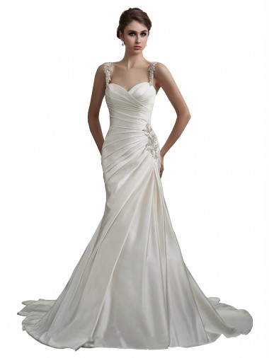 Online Elfenbein Meerjungfrau Kapelle-schleppe Satin Strand Brautkleider