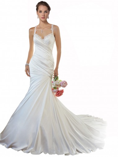 Online Elfenbein Meerjungfrau Kapelle-schleppe Satin Strand Brautkleider