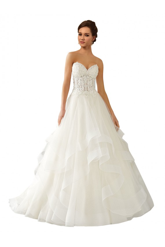 Online Elfenbein Prinzessin Kapelle-schleppe Satin Tüll Spitze Brautkleider