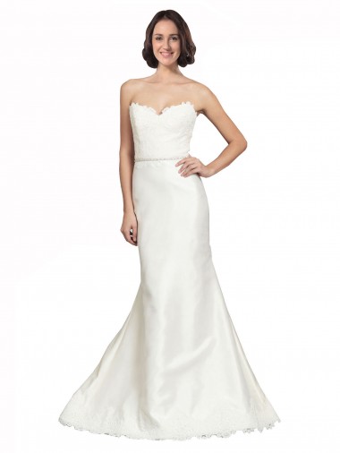 Online Elfenbein Trompete Kapelle-schleppe Satin Spitze Brautkleider