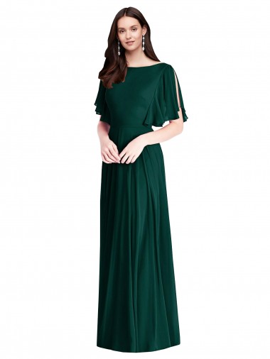 Online Evergrün A-Linien Chiffon Lange Brautjungfernkleider