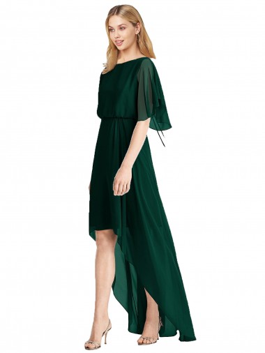 Online Evergrün A-Linien Runder Ausschnitt Chiffon Lange Brautjungfernkleider