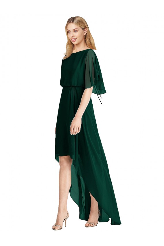 Online Evergrün A-Linien Runder Ausschnitt Chiffon Lange Brautjungfernkleider