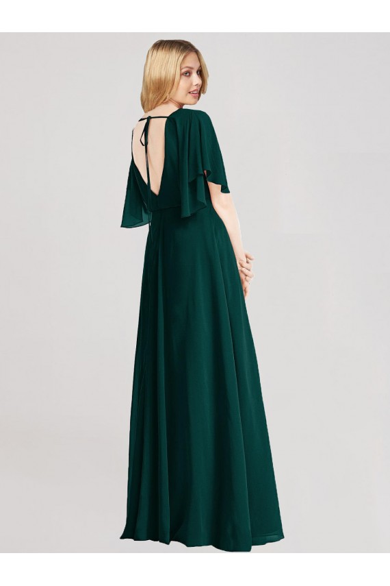 Online Evergrün A-Linien Runder Ausschnitt Chiffon Lange Brautjungfernkleider