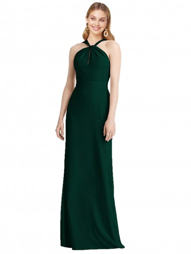 Online Evergrün Trompete Neckholder Chiffon Lange Brautjungfernkleider