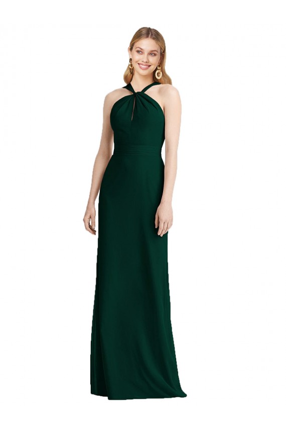 Online Evergrün Trompete Neckholder Chiffon Lange Brautjungfernkleider