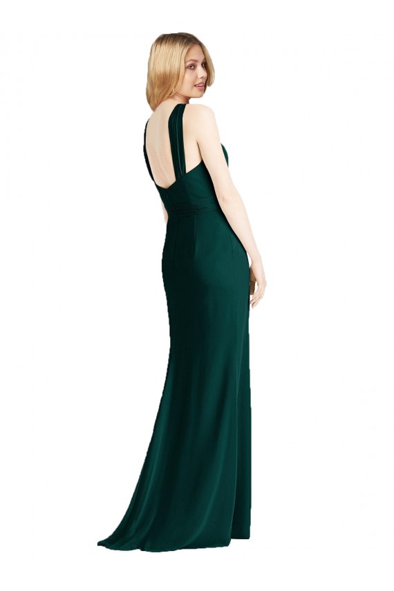 Online Evergrün Trompete Neckholder Chiffon Lange Brautjungfernkleider
