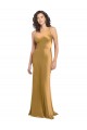Online Gold A-Linien Eine-Schulter Stretch-Satin Lange Formale Brautjungfernkleider / Abendkleider / Abiballkleider