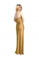Online Gold A-Linien Trägerlos Stretch-Satin Lange Formale Brautjungfernkleider / Abendkleider / Abiballkleider