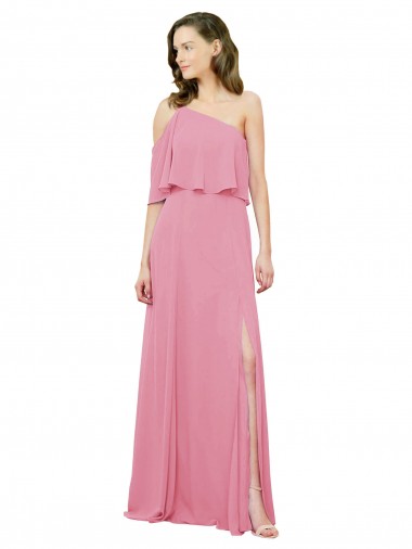 Online Hautrosa A-Linien Eine-Schulter Chiffon Lange Brautjungfernkleider