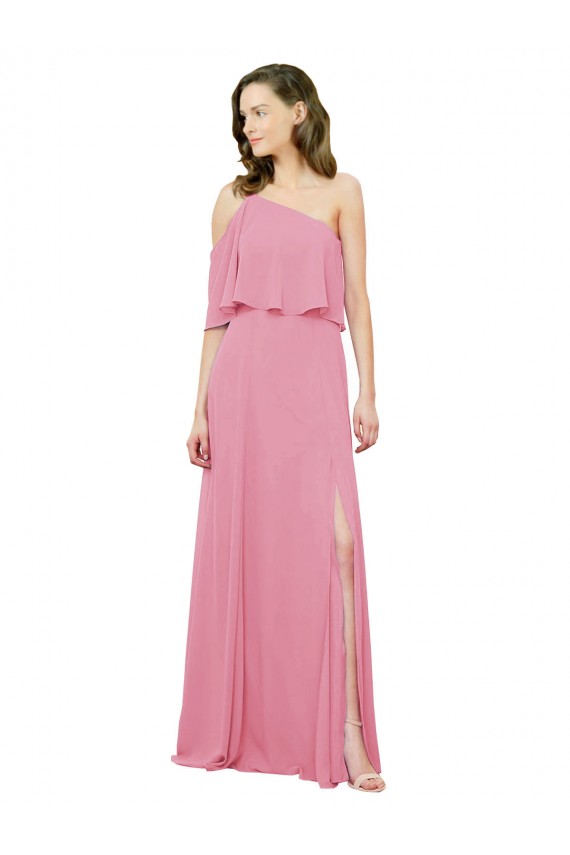 Online Hautrosa A-Linien Eine-Schulter Chiffon Lange Brautjungfernkleider