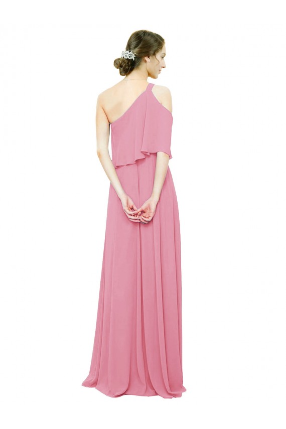 Online Hautrosa A-Linien Eine-Schulter Chiffon Lange Brautjungfernkleider