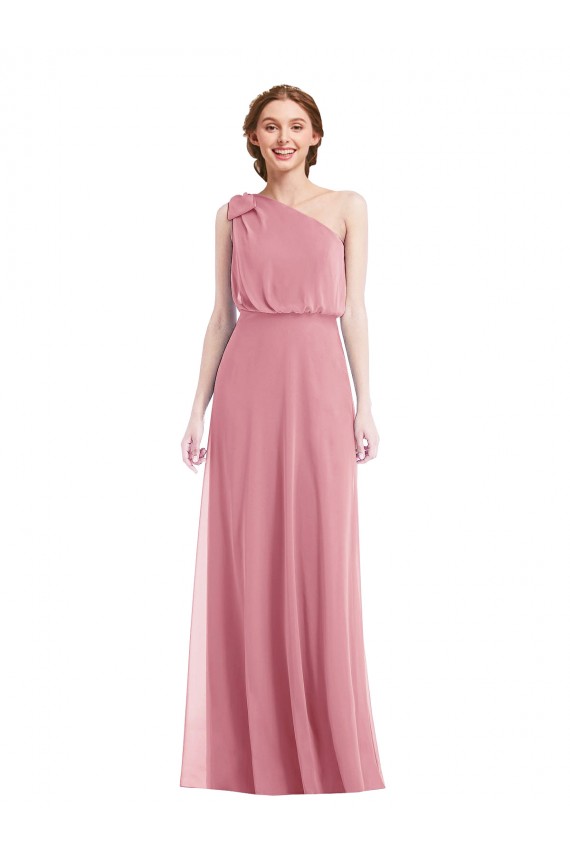 Online Hautrosa A-Linien Eine-Schulter Chiffon Lange Brautjungfernkleider