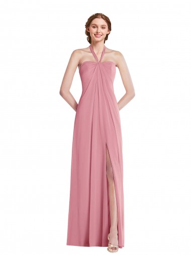 Online Hautrosa A-Linien Neckholder Chiffon Lange Brautjungfernkleider