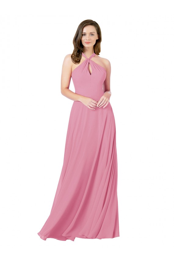 Online Hautrosa A-Linien Neckholder Chiffon Lange Brautjungfernkleider / Abiballkleider